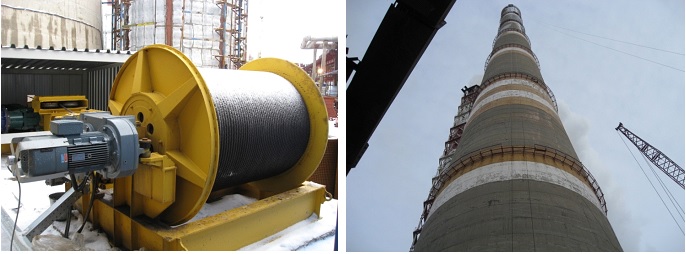 Специальный подъемник для ремонта и реконструкции высотных дымовых труб поставленный на Рязанскую (Новомичуринскую) ГРЭС